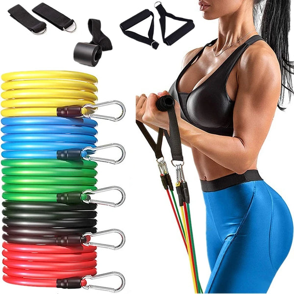 Kit Elásticos Extensores 11 Peças Exercícios Musculação Yoga